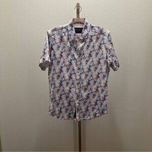 Robert Graham Nichols Floral Short Sleeve Button Up Shirt Blue Purple M